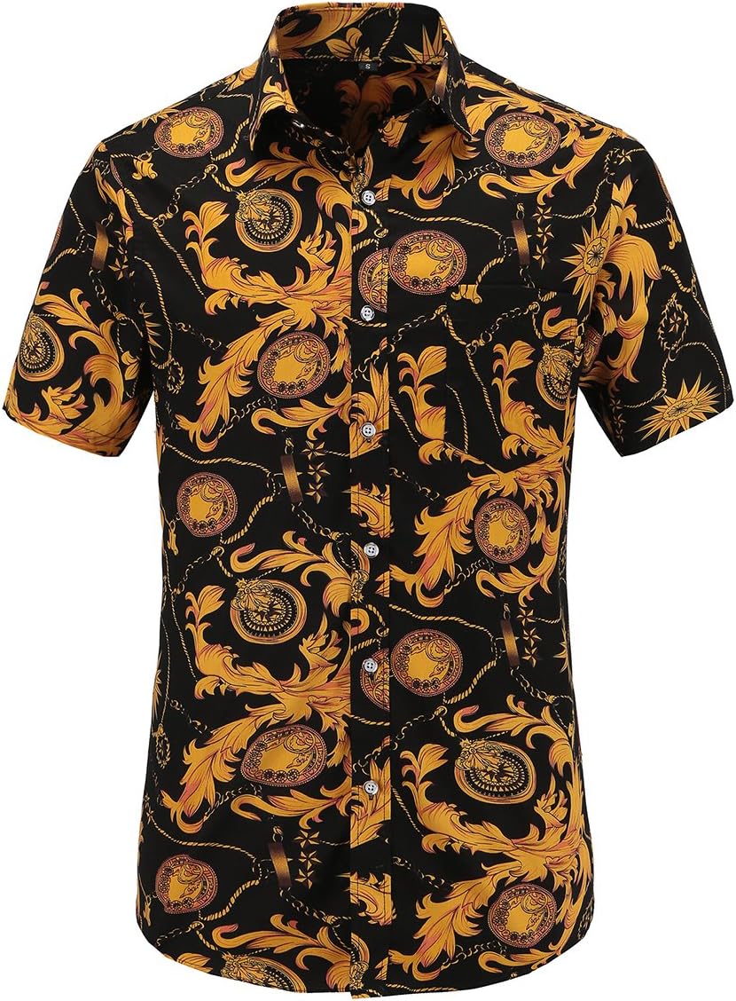 JEETOO Men's Pineapple Floral Short Sleeve Hawaiian Aloha Shirt