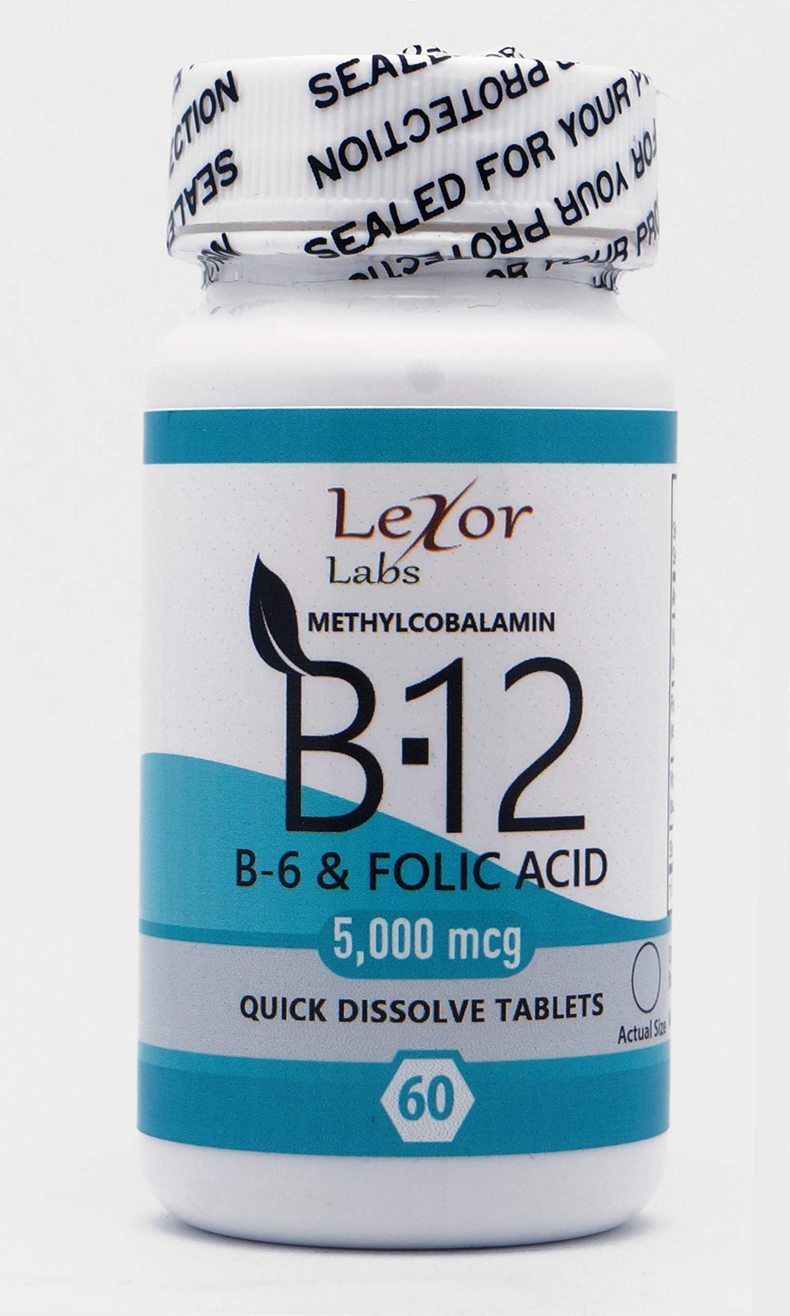 Lexor Labs Methylcobalamin B12, B6 & Folic Acid Quick Dissolve Tablets 5000 Mcg, 60Count - Vitamin B Supplements - Supports Brain Cells & Nerve Tissues