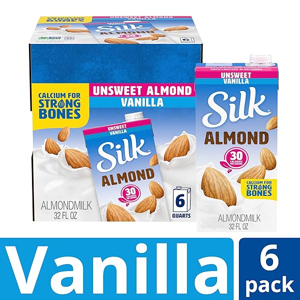 SILK SHELF-STABLE ALMOND MILK, UNSWEETENED VANILLA, DAIRY-FREE, VEGAN, NON-GMO PROJECT VERIFIED, 1 QUART (PACK OF 6)