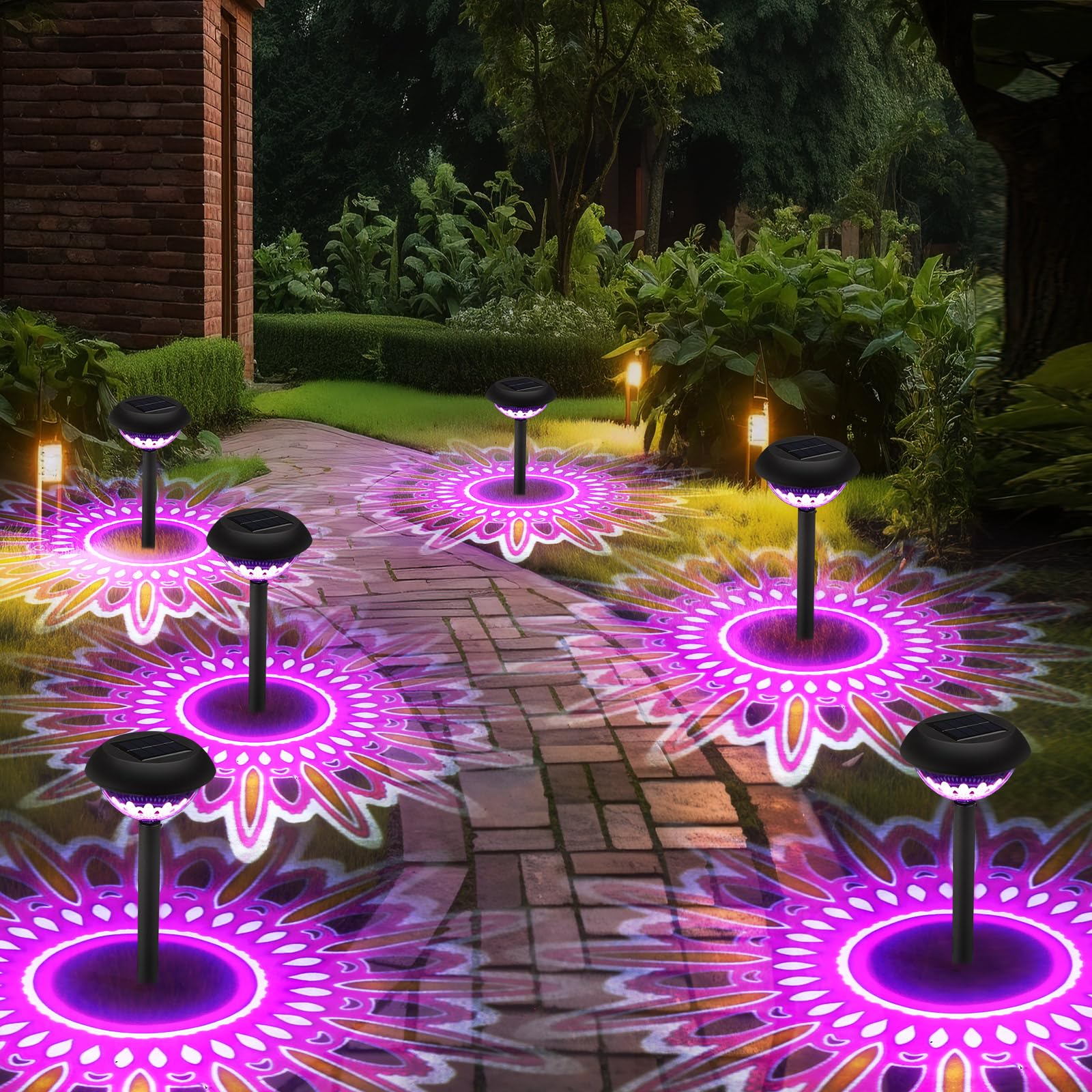 Photo 1 of Retisee 4 Pack Diwali Lotus Decoration Solar Pathway Lights Led Waterproof Lotus Lights Diwali Projector Lamp Outdoor for Garden Yard Patio Decor Indian Temples Pooja Gifts