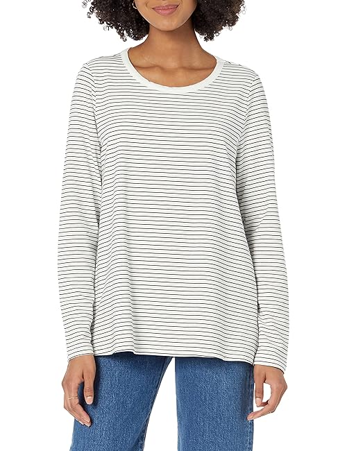 Amazon Essentials Women's Nursing T-Shirt, Black White Thin Stripe, Medium