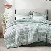 Bedsure Full Comforter Set 7 Pieces, Sage Green Striped Bedding Set for All Seasons, Reversible, Cationic Dyeing Bed in a Bag with Comforter, Sheets, Pillowcases & Shams