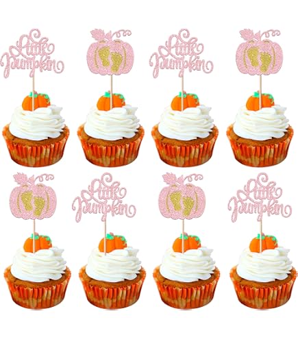 Keaziu 24 Pack Pink Pumpkin Cupcake Toppers – Baby Shower, Birthday, Gender Reveal Decorations - View #6