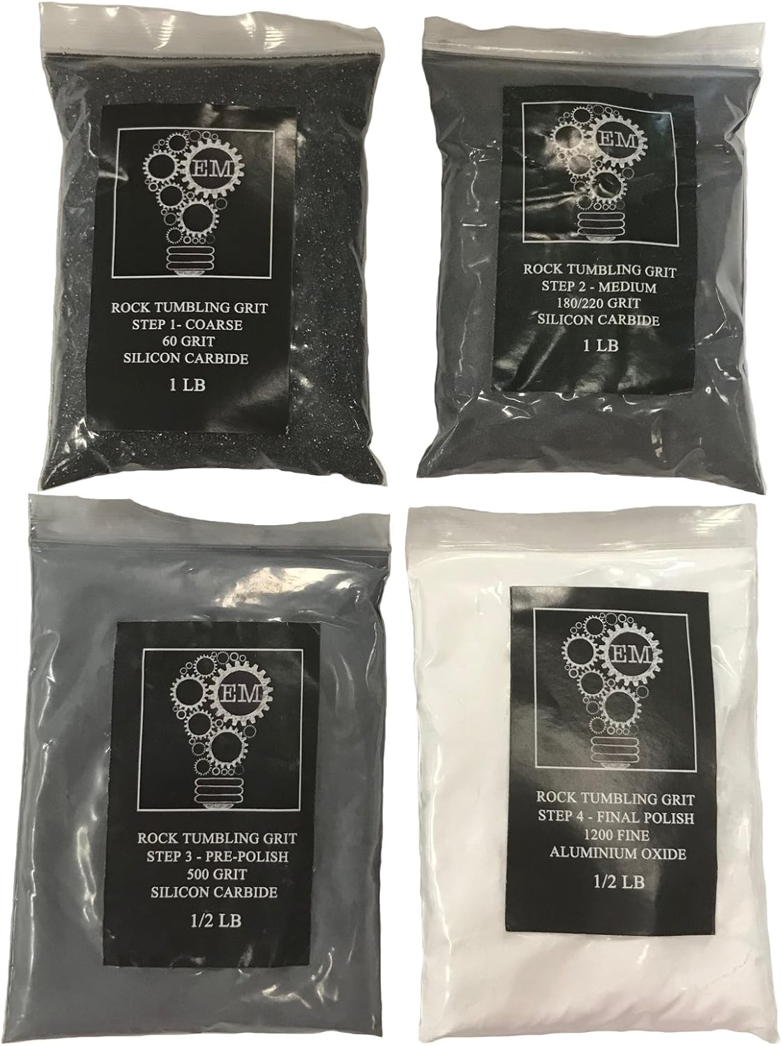 Amazon Com Exploring Minds Rock Tumbler Tumbling Media 4 Piece Grit Pack Kit Toys Games