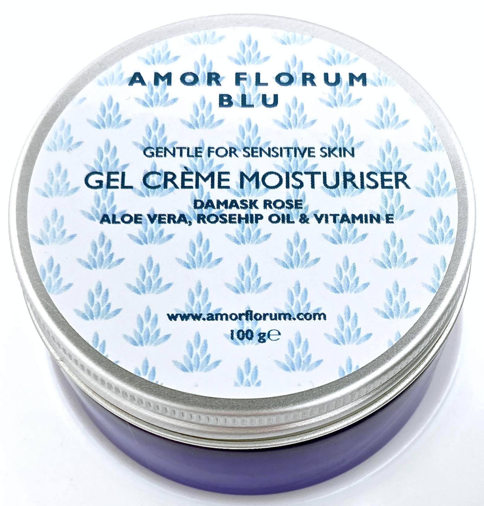 99% Natural FACIAL MOISTURISER for Combination/Oily Skin - DAMASK ROSE -100g by AMOR FLORUM BLU. Gel Cream Moisturiser Suited to Sensitive Skin pH 5.5. With Botanical Actives, Rosehip Oil & Vitamin E.