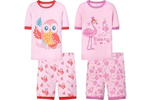 Joyond Girls Pure Cotton Summer Pjs Size 2T-14Years, Little Girls Short Sleeve 4-Piece Sleepwear Kids Toddler Pajamas Set