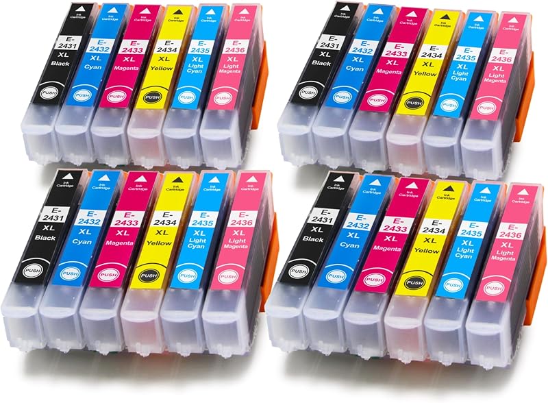 BVH Direct 24 24XL Ink Cartridges for Epson XP-750 XP-970 Printers Black Cyan
