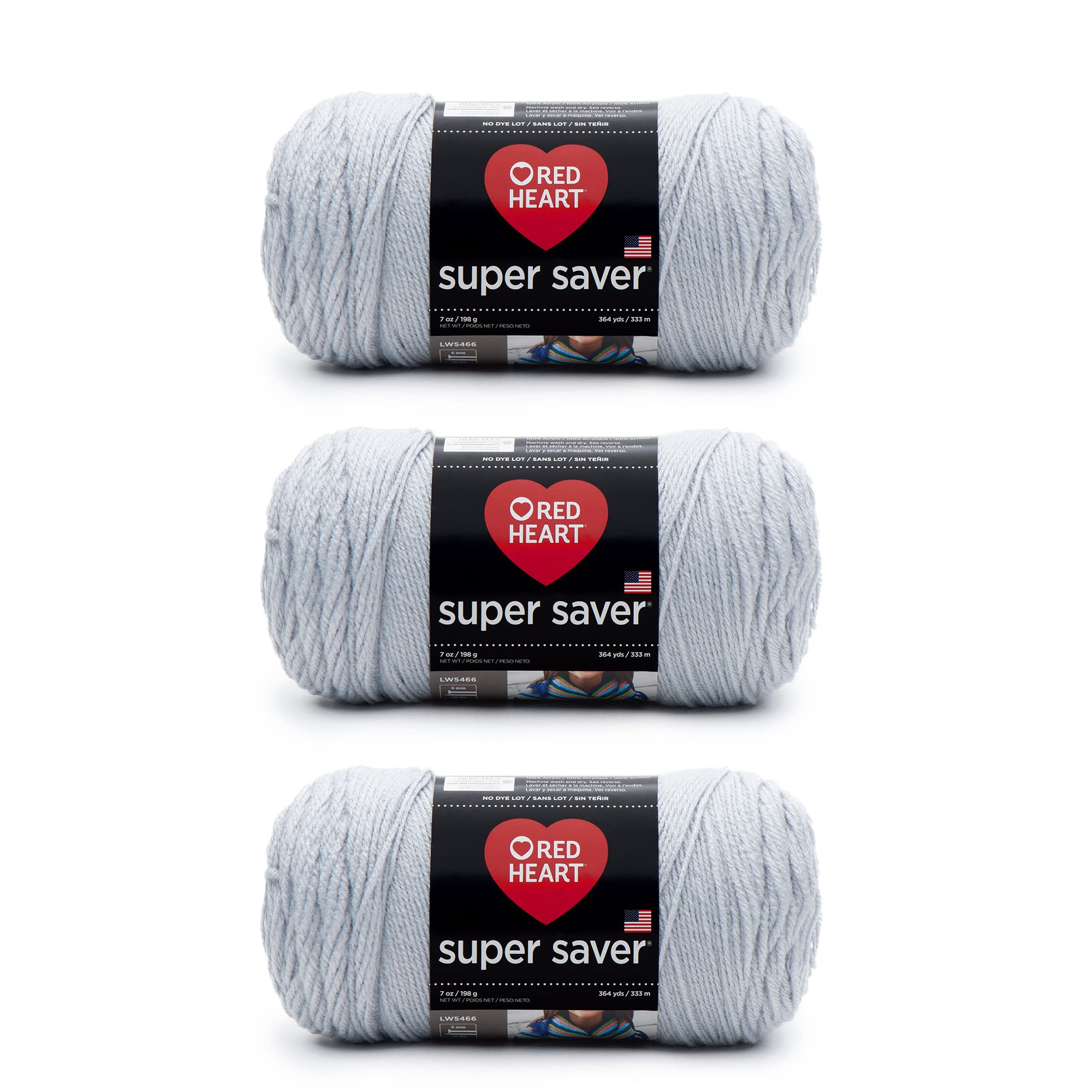 Red Heart Super Saver Pack of 3 - Light Gray - 7oz/198g - Acrylic - 4 Medium (Worsted) - 364 Yards - Knitting, Crocheting, Crafts & Amigurumi — image 1