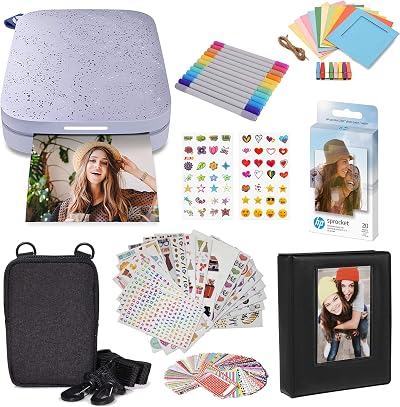 HP Sprocket Portable 2x3 Instant Color Photo Printer Lilac Starter Bundle