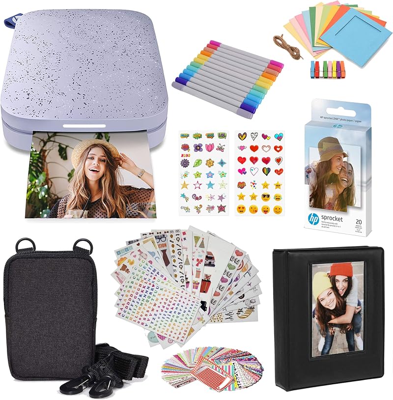 HP Sprocket Portable 2x3 Instant Color Photo Printer Lilac Starter Bundle