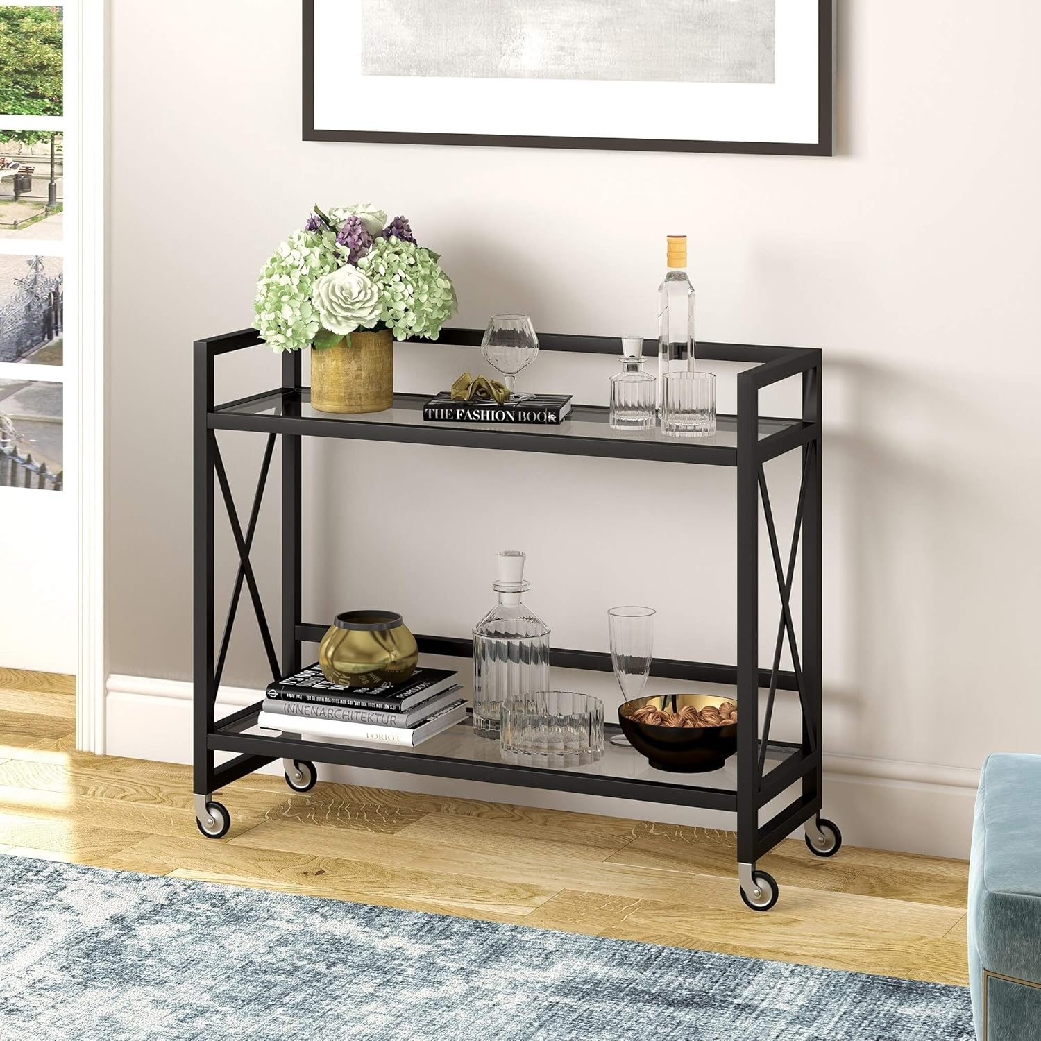 Blackened Bronze Bar Cart Black Glam Metal Brass Finish