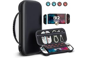 SMART ELF Switch 2 Case for Nintendo Switch 2 (2025) - Hard EVA Travel Carrying Case Protector with Screen Protector, Game Card Holder, Thumb Grips & Cleaning Kit | 11.6 x 5.7 x 2.2 Inch - Black