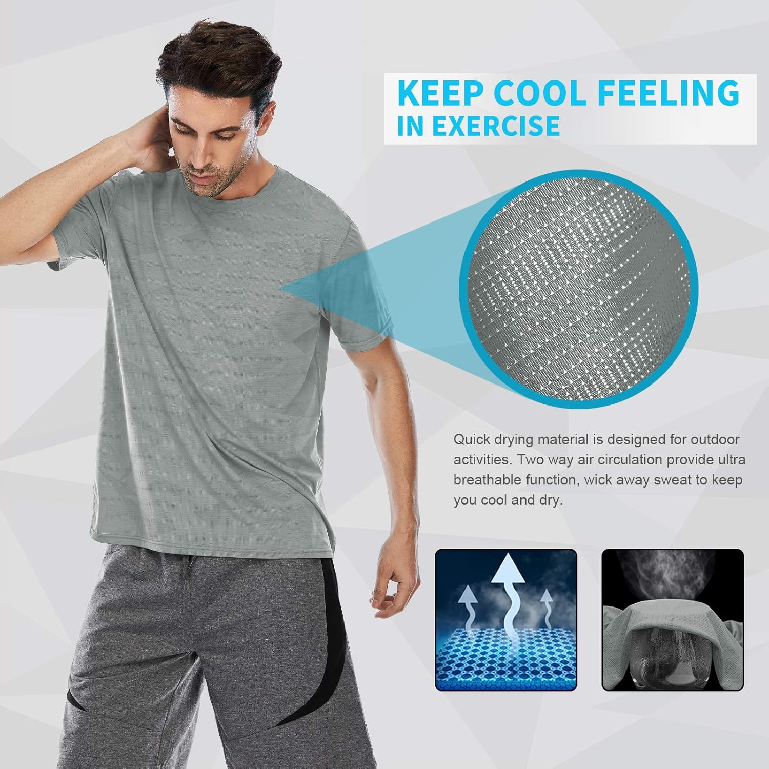Men's Athletic T-Shirts, Cool Dry Fit Short Sleeve Workout Shirts, Crew Neck Sports Gym Running Fitness Tee Tops: Clothing