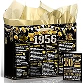 Wxiben 70th Birthday Gift Bag - Black Gold 1956 Large Gift Bag with Handles Tissue Paper Greeting Card, 70 Year Old Women Men Birthday Party Supplies, Vintage Party Decorations