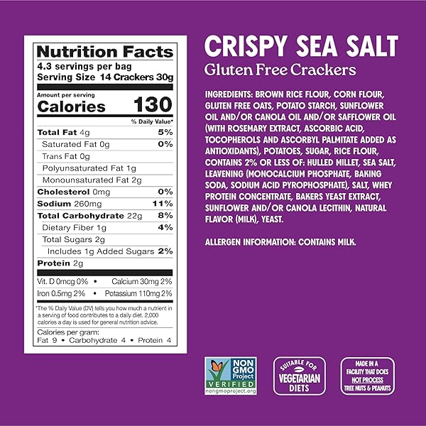 MILTON’S GLUTEN FREE CRACKERS, CRISPY SEA SALT – NON-GMO PROJECT VERIFIED, KOSHER, CERTIFIED GLUTEN FREE SNACK, 5 GRAINS IN EVERY BITE – 4.5 OZ