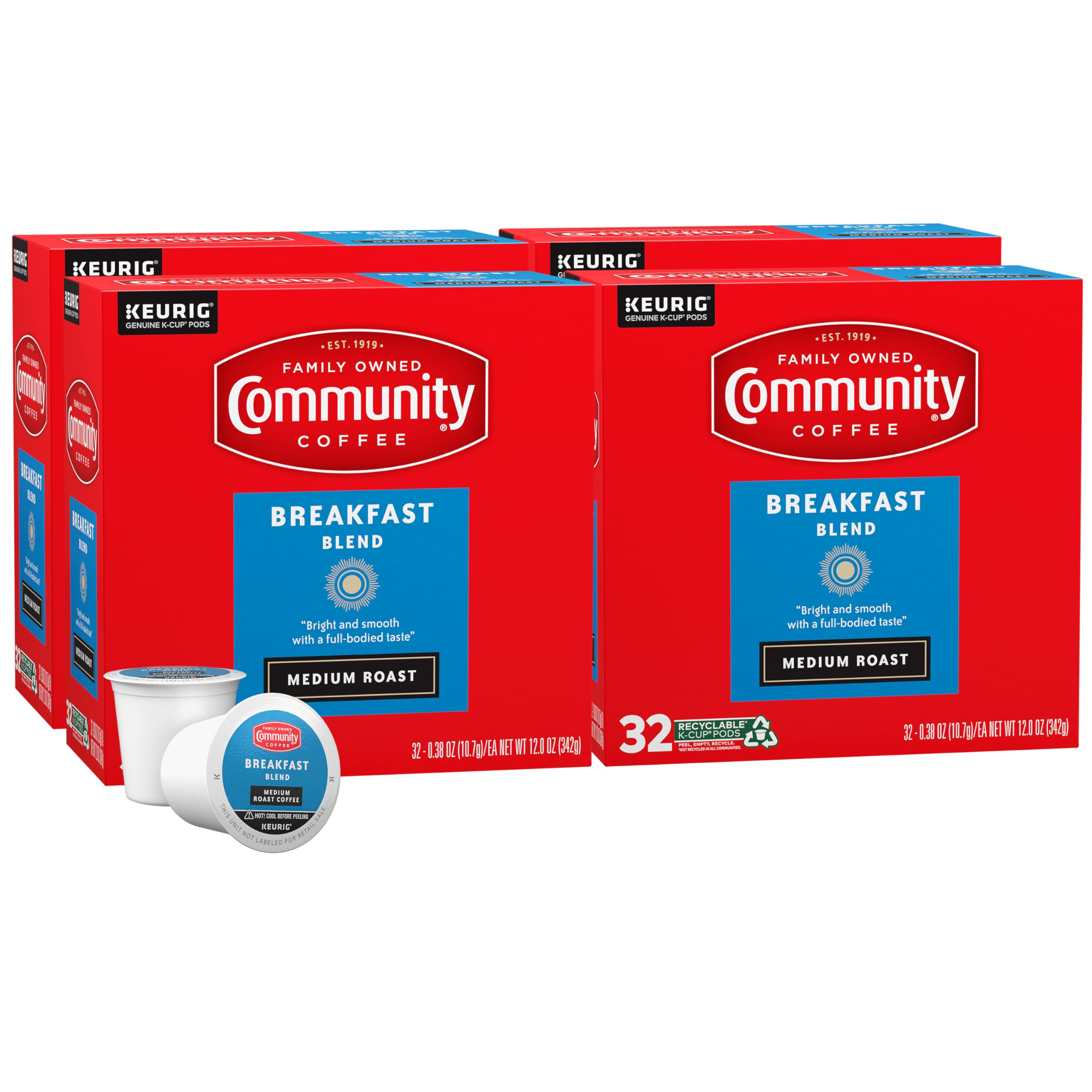 Community Coffee Breakfast Blend, Medium Roast, Single-Serve Keurig K-Cup Pods, 32 Count (Pack of 4) Image Community Coffee Breakfast Blend, Medium Roast, Single-Serve Keurig K-Cup Pods, 32 Count (Pack of 4) Image