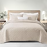 Exclusivo Mezcla Soft Quilt Set Twin Size, 2 Pieces Lightweight Quilts Brich Beige Bedspreads Coverlets Bedding Set for All Seasons, Grid Pattern