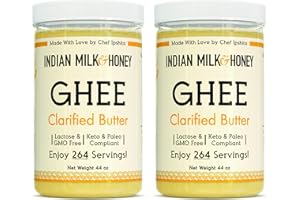 Classic Grass-Fed Ghee Clarified Butter by Indian Milk & Honey, Handmade & Locally Sourced Clarified Butter, Lactose, Gluten & Casein Free, in Recyclable PET Jar 44 Ounce (Pack of 2)