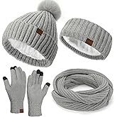 Winter Hats Gloves Scarf Set for Women, Beanie Hat Headband Ear Warmer, Infinity Scarf Touchscreen Gloves for Cold Weather