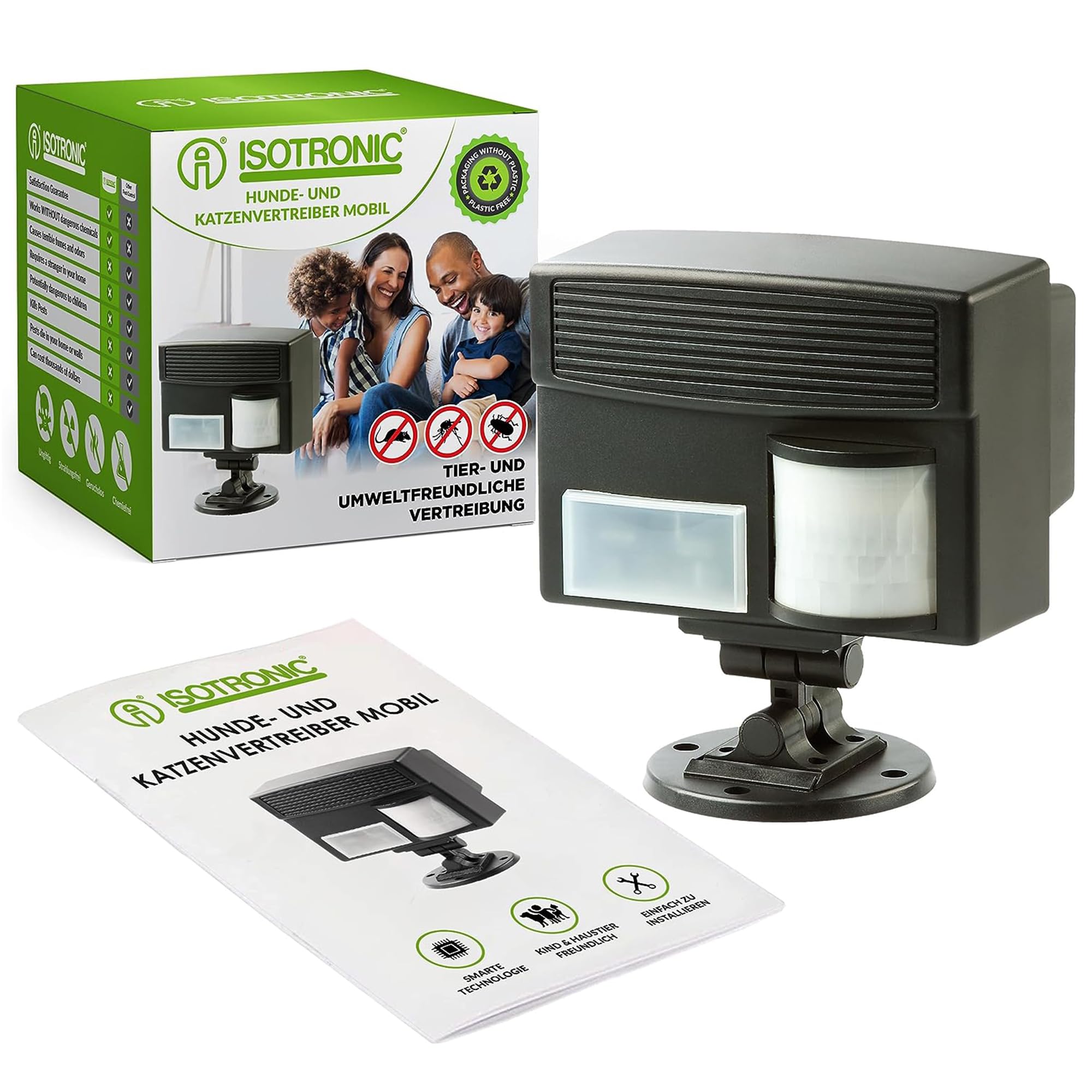 ISOTRONIC Ultrasonic Animal Repellent for Repelling Cats, Dogs, Small Animals & Wild Animals - Battery Operated Cat Deterrent for Garden, Bed, Field & Plantation - 10 m Effective Range (Pack of 1)