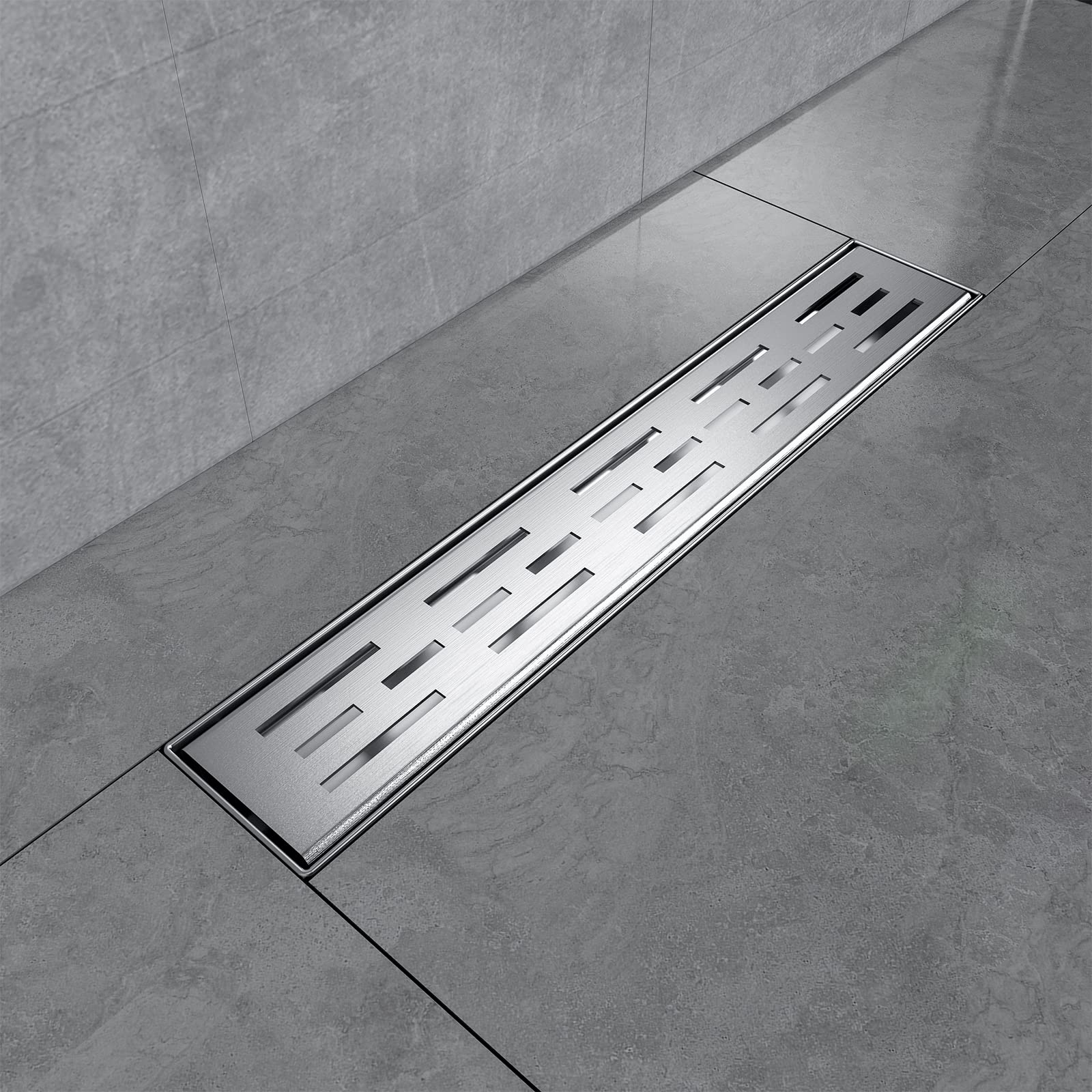 EMKE Shower Channel 40 cm Stainless Steel Shower Drain Flat Siphon with Odour Stop/Hair Strainer Edge Drain, Side Row Design Shower Drain Channel Shower Drain for Bathroom