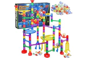 Gifts2U Marble Run Sets Kids, 122 PCS Marble Race Track Game 90 Translucent Marbulous Pieces + 32 Glass Marbles, STEM Marble Maze Building Blocks Kids 4+ Year Old