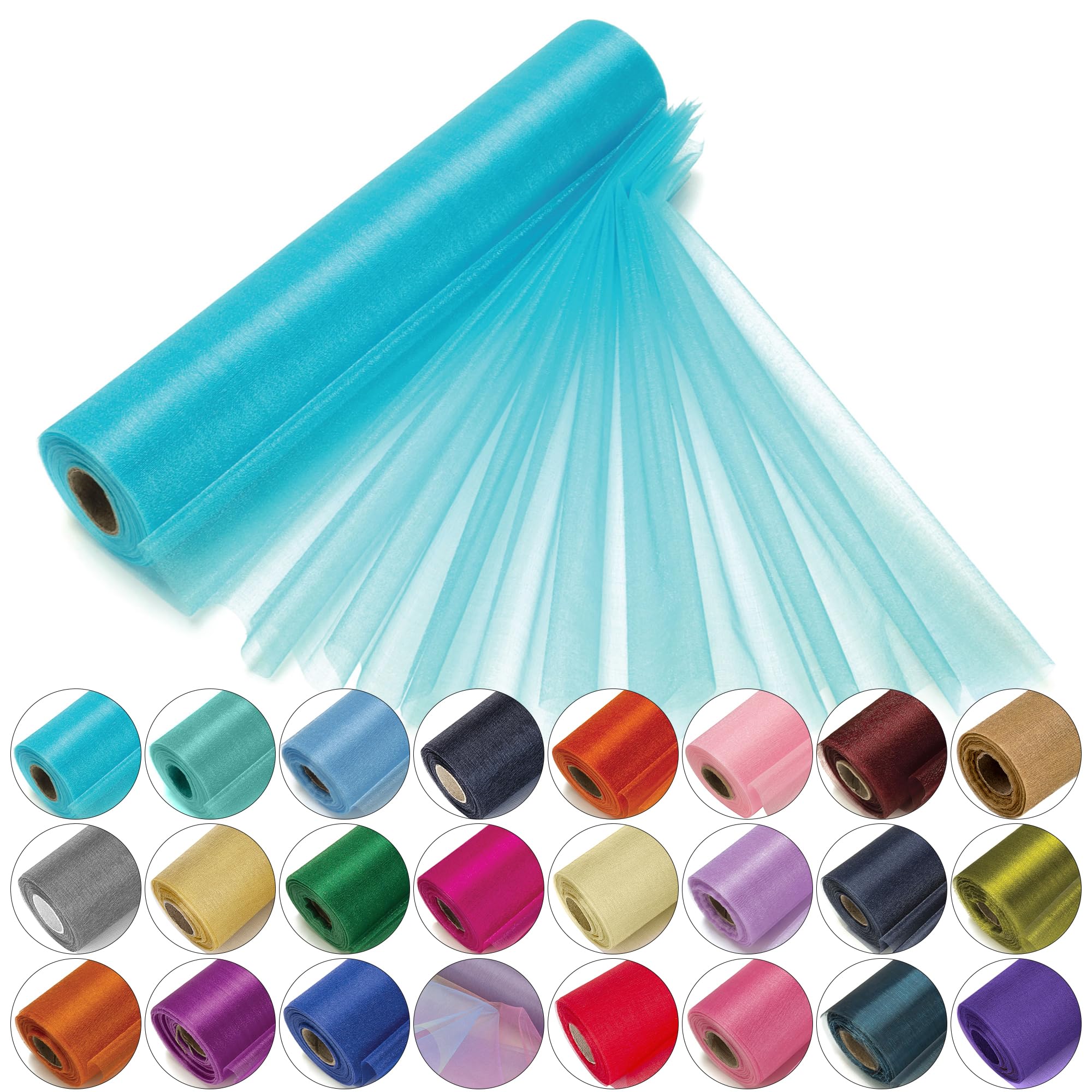 29cm x 25m Roll of Organza Sheer Fabric - Elegant Decorative Cloth for Wedding Chair Bows, Table Runners, Party Favours - Crafting Supplies for Ribbons, Dress Accents,and Bags, Aqua Blue — image 1