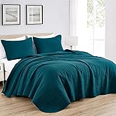 Chezmoi Collection Kingston Queen Size Bedspread Set, 3-Piece Teal Oversized Quilted Microfiber Lightweight Bedspread Coverlet (100"x106") for All Seasons