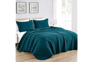 Chezmoi Collection Kingston King Size Bedspread Set, 3-Piece Teal Oversized Quilted Microfiber Lightweight Bedspread Coverlet (118"x106") for All Seasons
