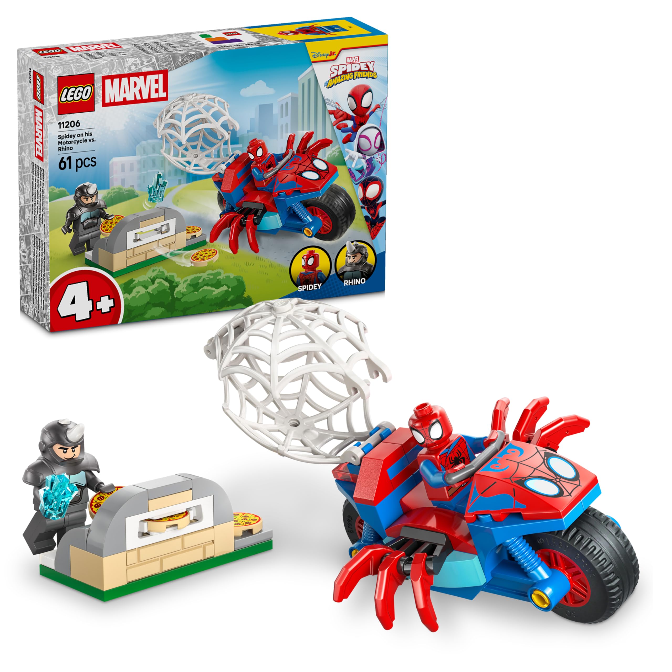 LEGO ǀ Marvel Spidey und Seine Super-Freunde Spidey auf Motorrad vs. Rhino - Superhelden Spielzeug mit Motorrad und 2 Minifiguren - Geschenk für Jungen ab 4 Jahren und Fans der Serie - 11206