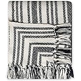 Chardin home - Black & Ivory Stockholm Stripe Cotton Throw Blanket - 50x60 | Farmhouse Large, Wearable, Breathable Throw | Boho Everyday Blanket for Couch, Bed, Sofa | Soft Lightweight Picnic Rug