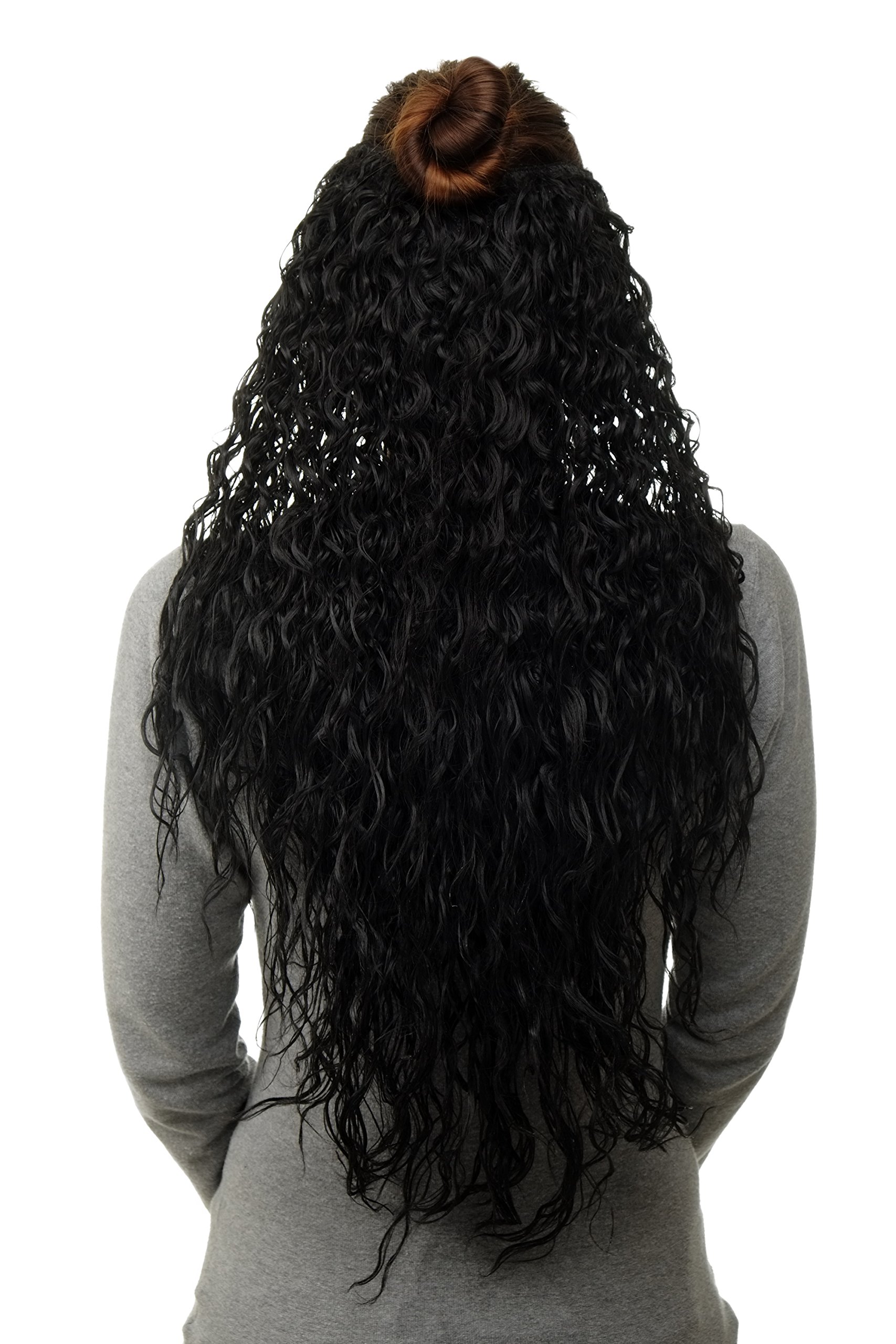 WIG ME UP H9311-1B Hairpiece half wig Clip-In Extension very long stringy crimpy curls curly latin shiny oily wet-look volume black 26inch