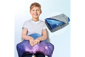 Solfres Small Weighted Lap Pad Blanket Throw for Kids Boys Teens 20in x 23in 5 Lbs - Sleep Therapy Plush Travel Size with Glass Beads, Galaxy Space Stars
