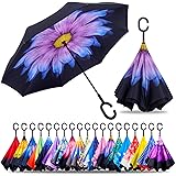 ZOTIA Double Layer Inverted Reverse Umbrella, Windproof Waterproof UV Protection Self Stand Upside Down Car Golf Outdoor Rain