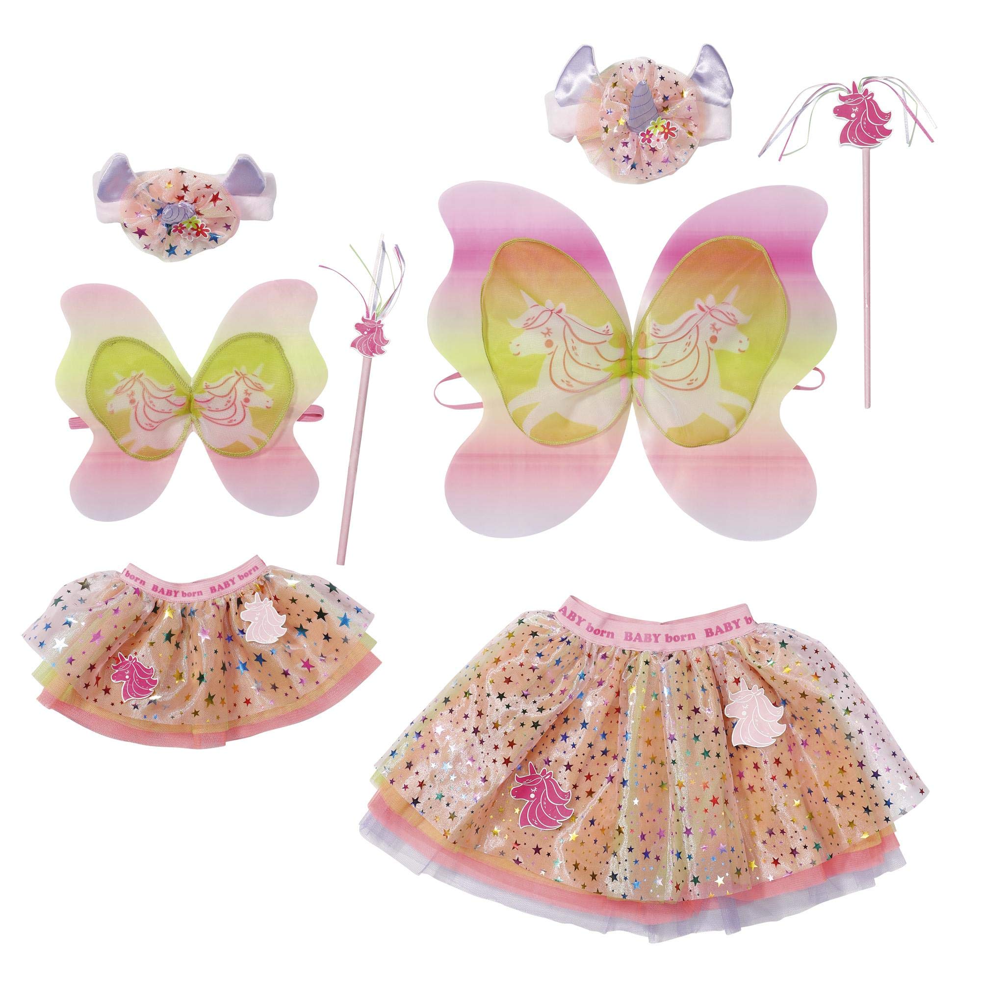 BABY born 829325 Fantasy Great Value Set for 43 cm Dolls - Easy for Small Hands, Creative Play Promotes Empathy and Social Skills, For Toddlers 3 Years and Up - Includes Skirt, Headband, Wings and Magic Wand