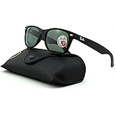 Ray-Ban RB2132 New Wayfarer Polarized Unisex Sunglasses (Rubber Black Frame/Polarized Green Lens 622/58, 55)