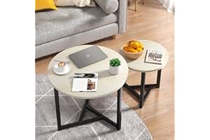 SMOOL Nesting Coffee Tables - Small Round Coffee Table Set of 2, Living Room Tables with Unique Wood Grain Top and Metal Frame, Nesting Tables for Small Spaces, Easy to Assemble, Natural