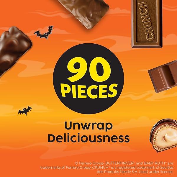 BUTTERFINGER, CRUNCH, BABY RUTH, 100 GRAND, KINDER BUENO, KINDER CHOCOLATE, MINIS FUN SIZE CANDY BARS, 90 COUNT, 25.9 OZ