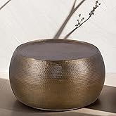 CT501 Modern Contemporary Round Aluminum Material 32" Coffee Table, Farmhouse Table with Glossy Hand Hammered Design Antique 