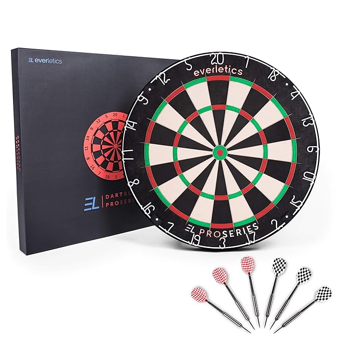 Everletics Profi Dartscheibe aus 100% afrikanischem Sisal - Dartboard mit Ultra dünner Stahlspinne