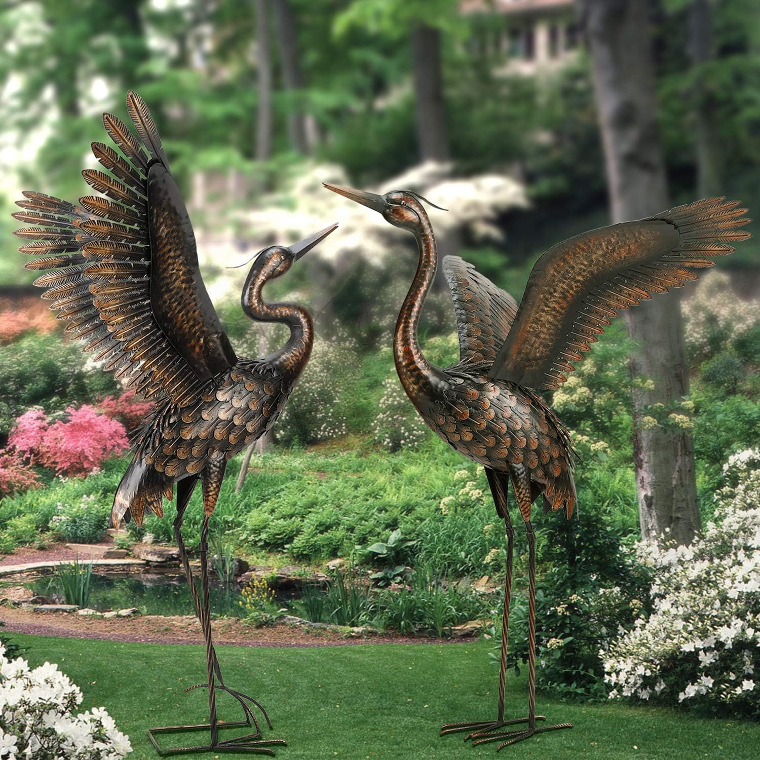 chisheen Garden Statue Outdoor Metal Heron Crane Yard Art Sculpture for Lawn Patio Backyard Decoration,46 inch (2-Pack): Home & Kitchen