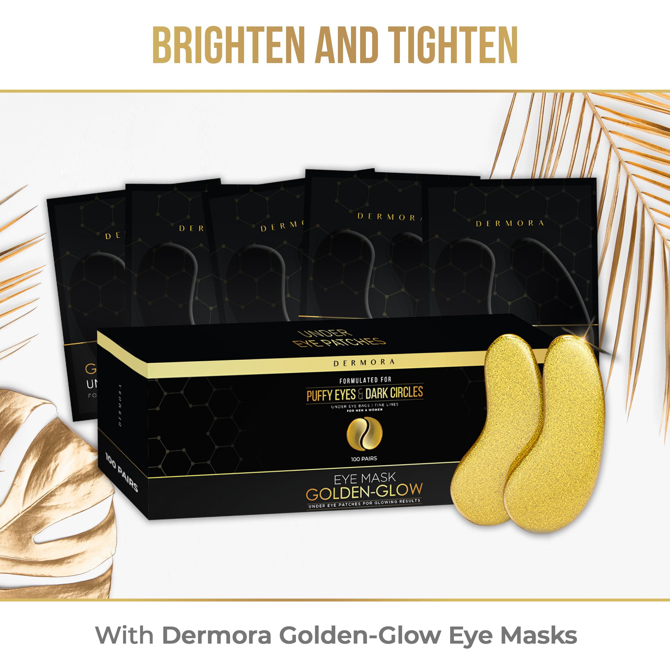 DERMORA Golden Glow Under Eye Patches (100 Pairs Eye Gels) | Rejuvenating Treatment | Dark Circles, Puffy Eyes, Refreshing, Revitalizing, Travel, Wrinkles