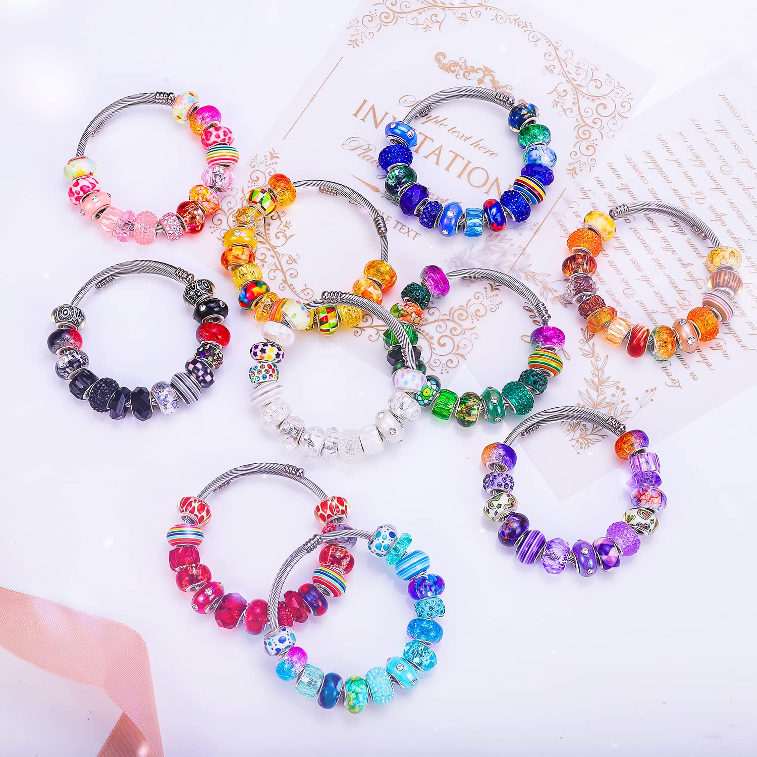 240 Pieces Assorted European Craft Beads Large Hole Lampwork Spacer Beads Colorful European Beads for DIY Necklace Bracelet Jewelry Making (Mix Color Style)