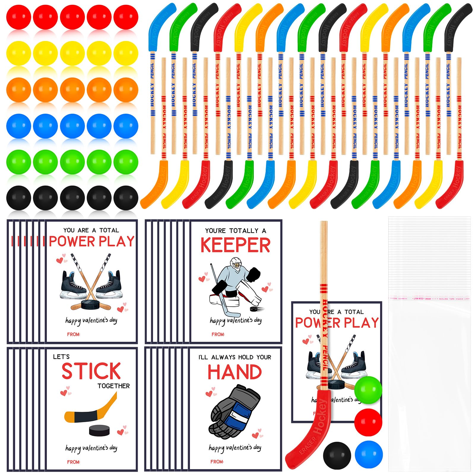 Photo 1 of 24 Set Valentines Day Gifts Hockey Party Favors , Multicolor Hockey Stick Pencils with Balls?Valentines Day Cards, Classroom Exchange Gifts, School Rewards, Goodie Bag Fillers, Sports Party Supplies