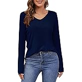 Women's V Neck Pullover Sweater Long Sleeve Soft Knit Lightweight Jumper Tops