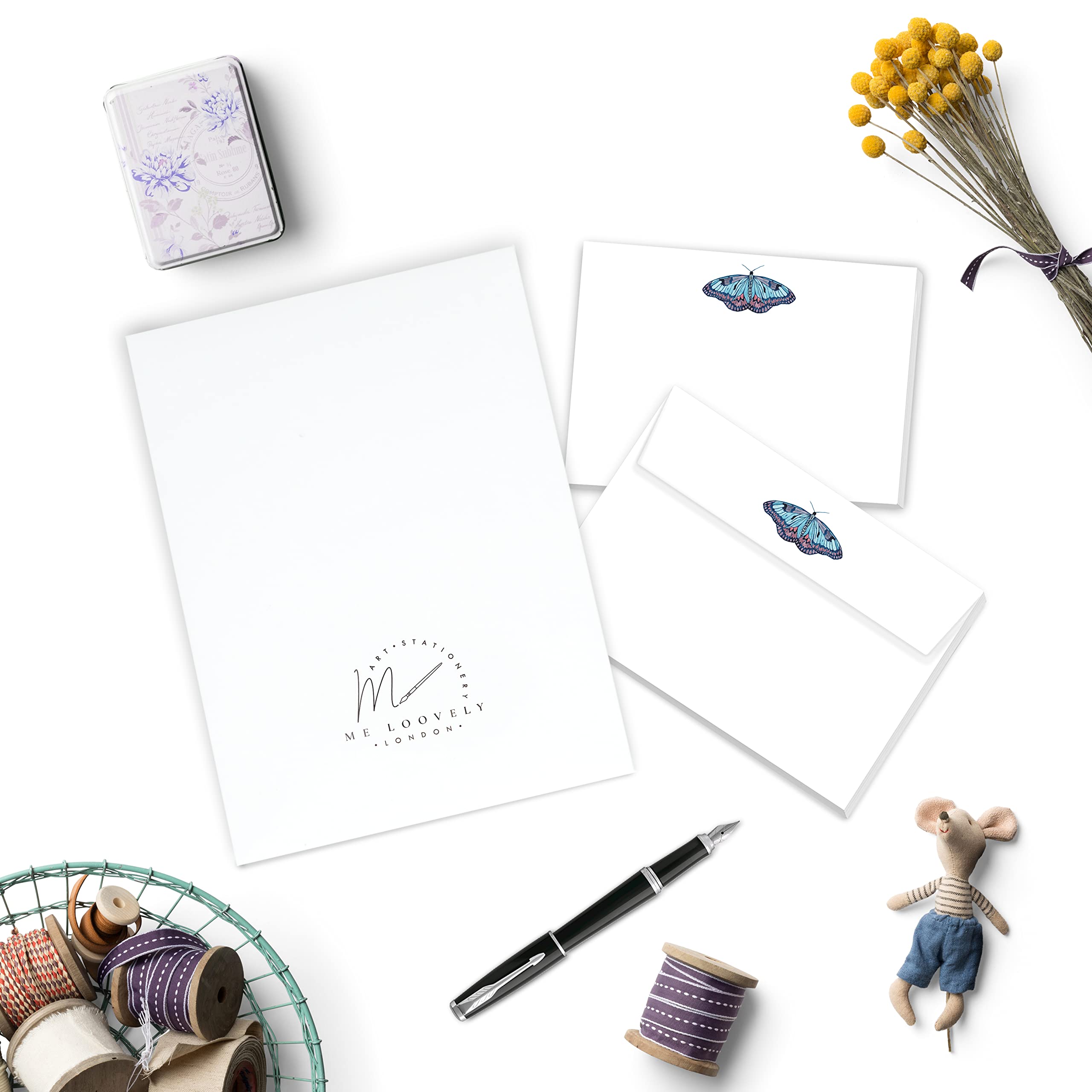 Me Loovely Butterfly Flat Notecard and Envelopes Sets All Occasion Blank Greeting Correspondence Cards A6 Size Notecards Set for Writing & Christmas (Pack of 10 Cards and Envelopes with Gift Envelope)
