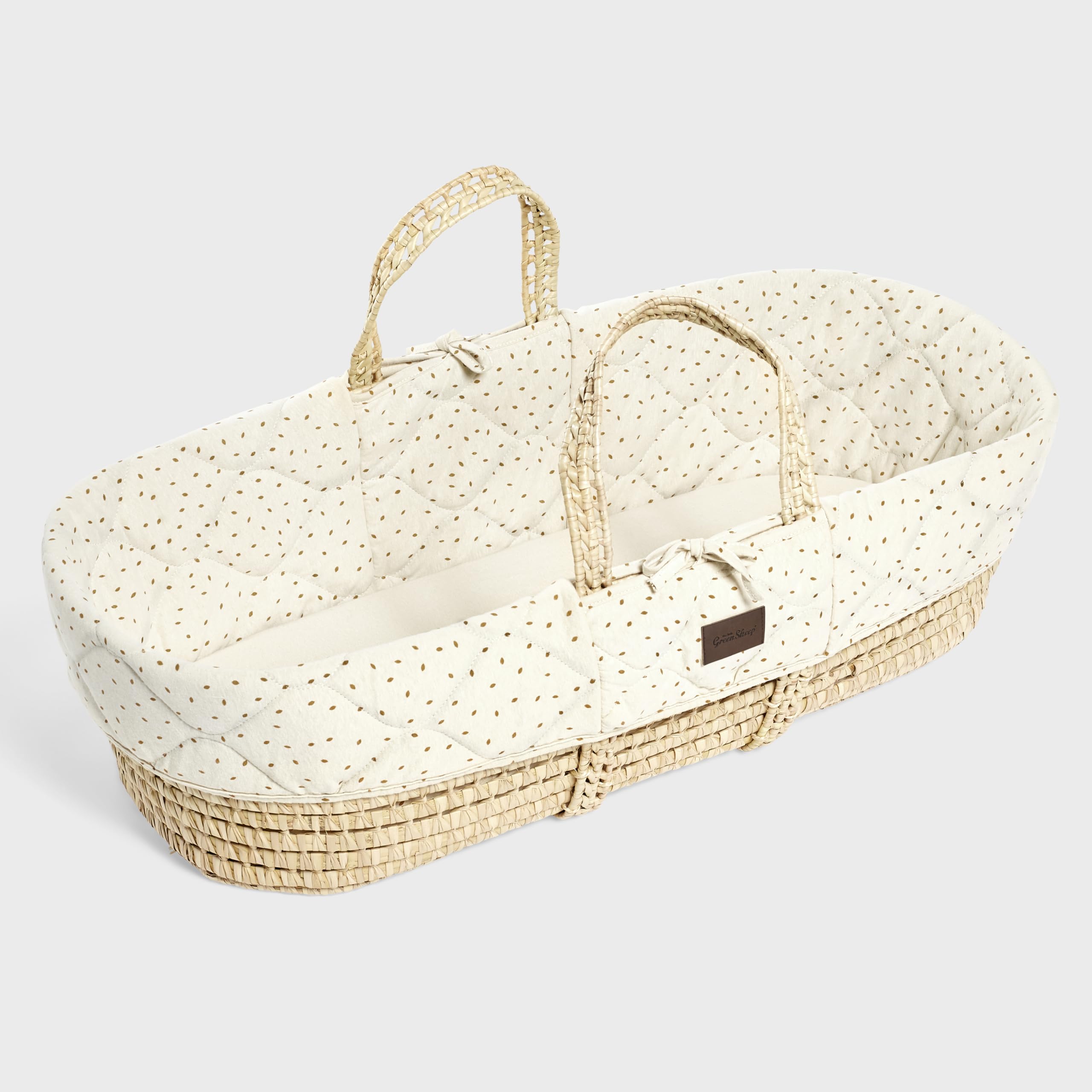 The Little Green Sheep Natural Quilted Moses Basket and Mattress, Linen Rice โ image 1