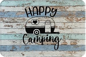 QSMX Camping Door Mat,16x24 Inch Happy Camping Non-Slip Doormat Bath Mat,Indoor Outdoor Welcome Mat,Vintage Entrance Rug for Front Door Kitchen Floor Bath Tub Bedroom,RV Travel Accessories and Decor
