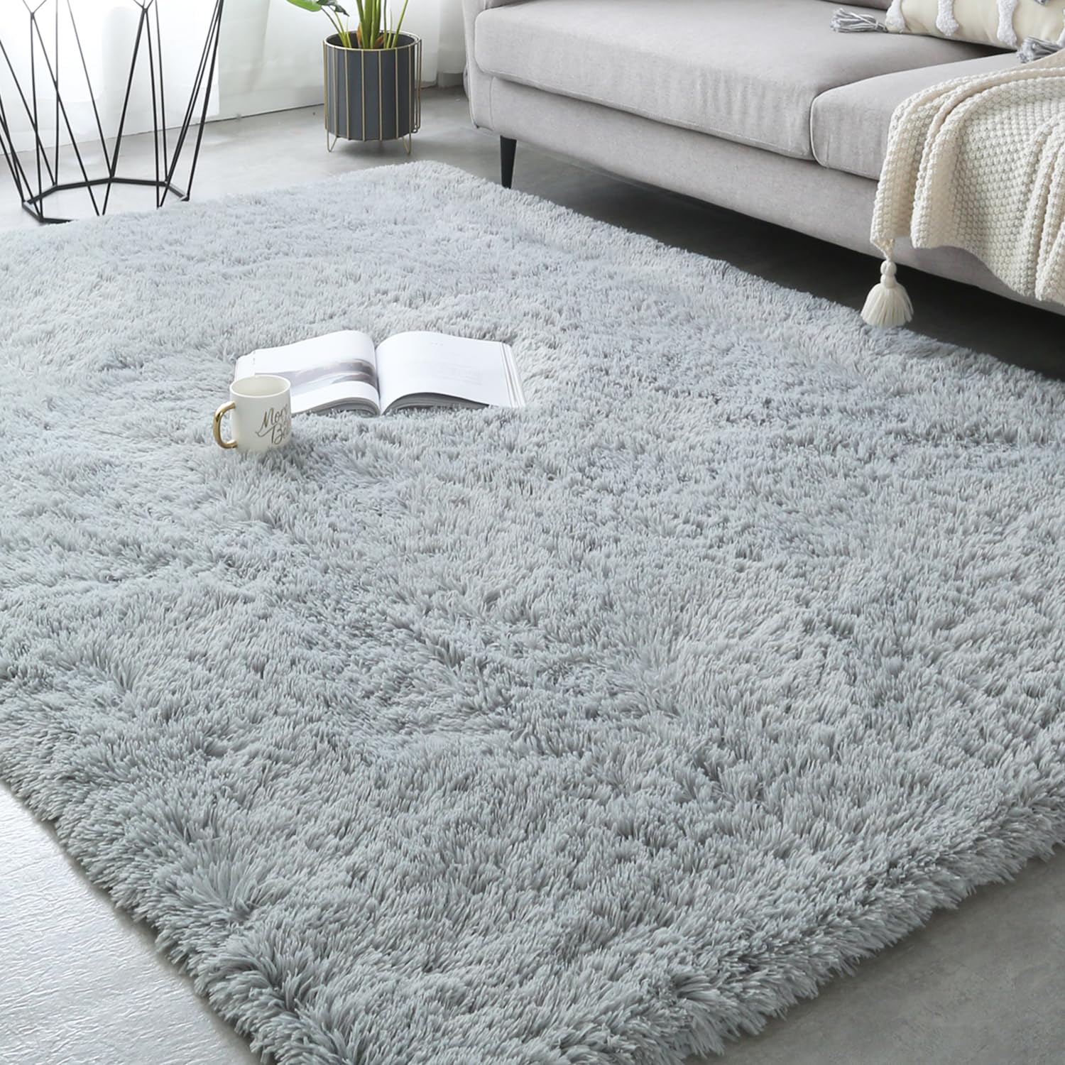 Gsogcax Rugs Living Room 200x300cm, Smoky Grey Fluffy Area Rugs for Bedroom, Shaggy Anti-Skid Super Soft Extra Large Rugs Indoor Modern Home Decor Floor Carpet
