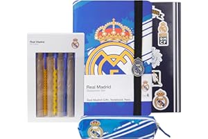 Real Madrid Notebook Pens Stickers Set Stationary Set with Pencil Case Ballpoint Ink Cool Stuff Journal Writing Accessories Gifts for Soccer Fan